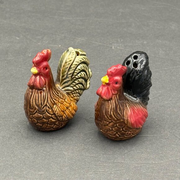 Vintage Ceramic Rooster Salt & Pepper Shakers Set  Farmhouse Rustic Country‎ - Picture 1 of 10